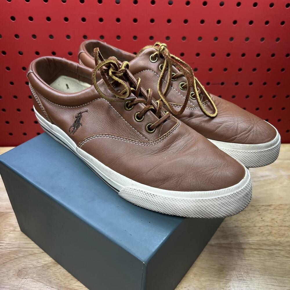 POLO RALPH LAUREN VAUGHN - MENS 9.5D - BROWN LEATHER PONY SNEAKER